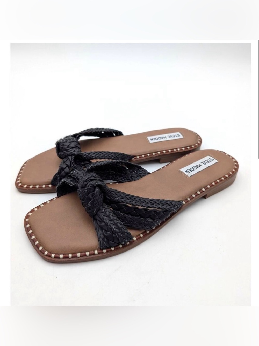 Steve Madden Black Braided Knot Slide Sandals